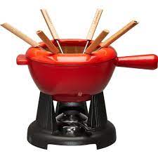 [60020000602460] LE CREUSET SERVICE A FONDUE EN FONTE EMAILLEE AVEC MANCHE EN FONTE CERISE